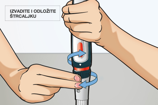 Uhvatite držač štrcaljke s izloženom iglom okrenutom prema dolje i odvojite tijelo uređaja.