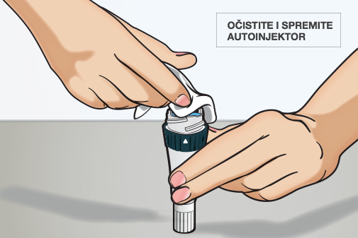 Da biste očistili CSYNC™ autoinjektor, nakon svake primjene obrišite vanjske dijelove i dostupne dijelove držača štrcaljke čistom i vodom navlaženom krpom.